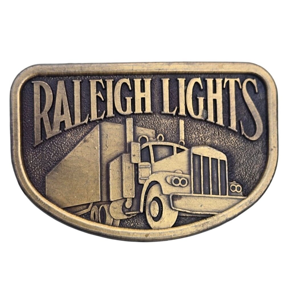 Raleigh Lights Belt Buckle Trucker Semi Truck Cowboy Western Wear Vintage